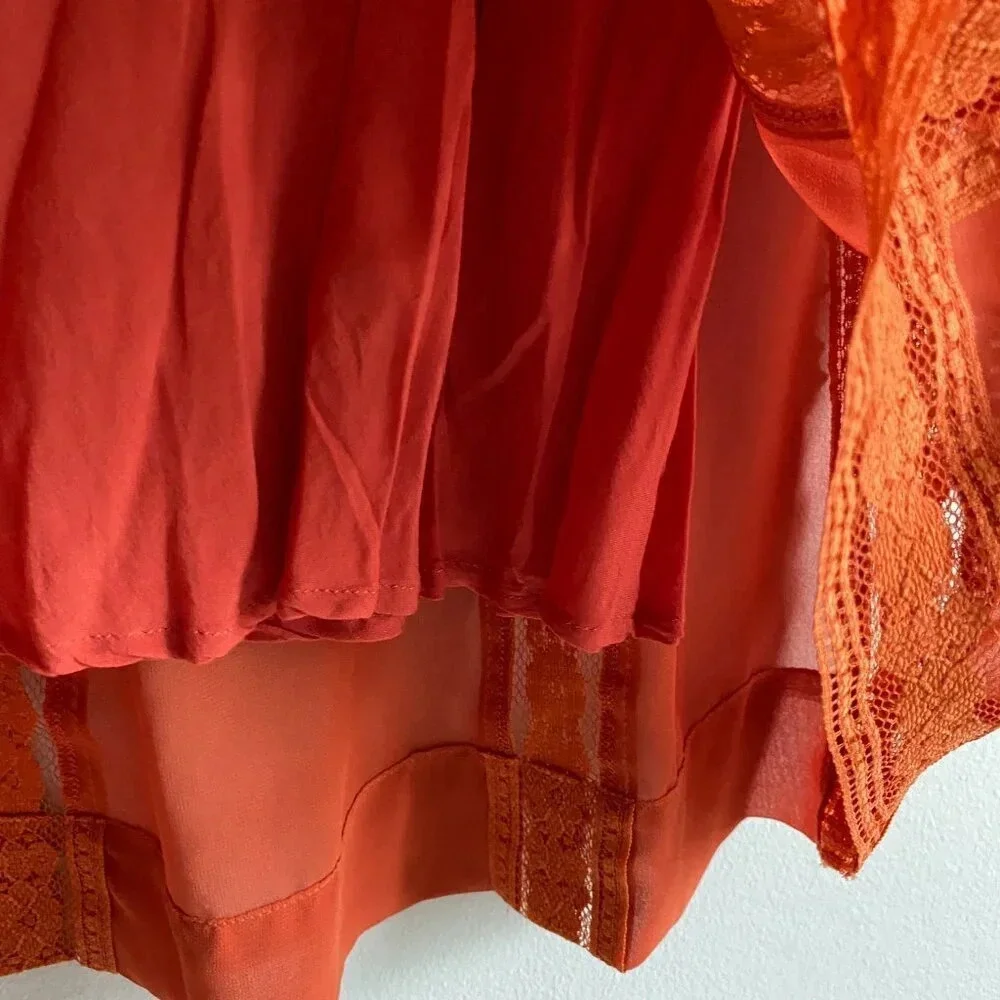 FREE People Orange Lace  Sleeveless Shift Boho Mini Dress Size XS - Picture 9 of 13